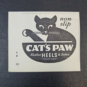 1949 Cat's Paw Non-Slip Rubber Heels & Soles Vintage Print Ad‎ Black Cat Feline